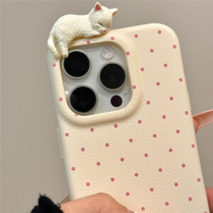 White Dot Cat iPhone Case