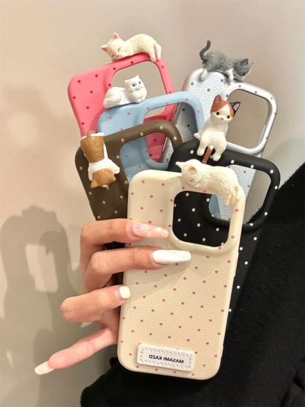 White Dot Cat iPhone Case - Image 3